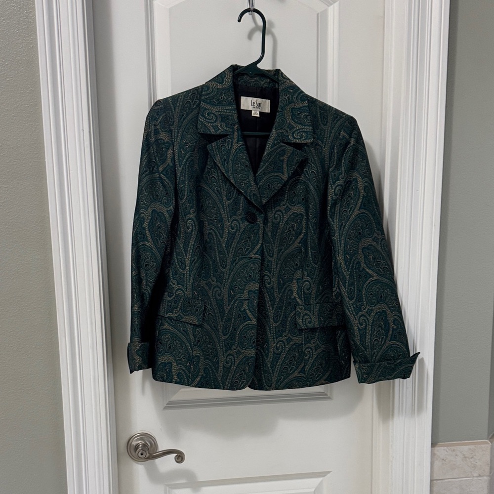 Le Suit Teal Paisley Single-Button Jacket